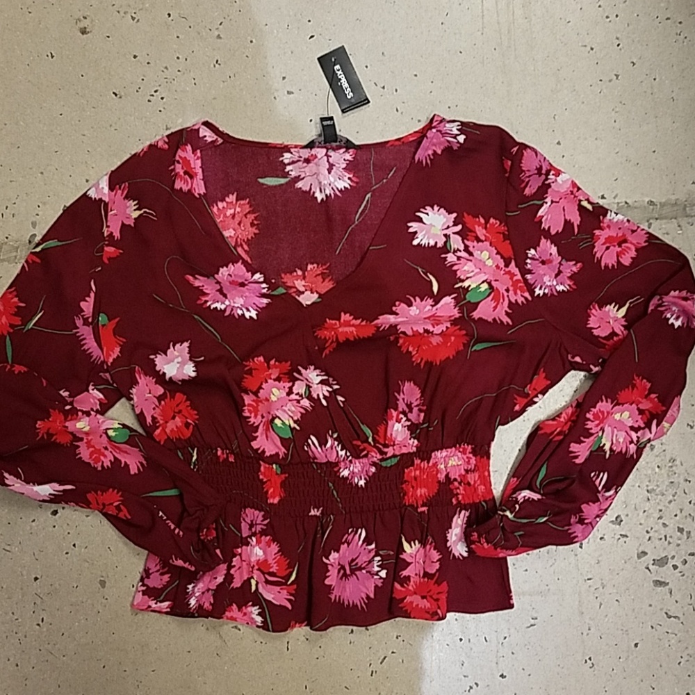 Express red and pink flowered v-neck top